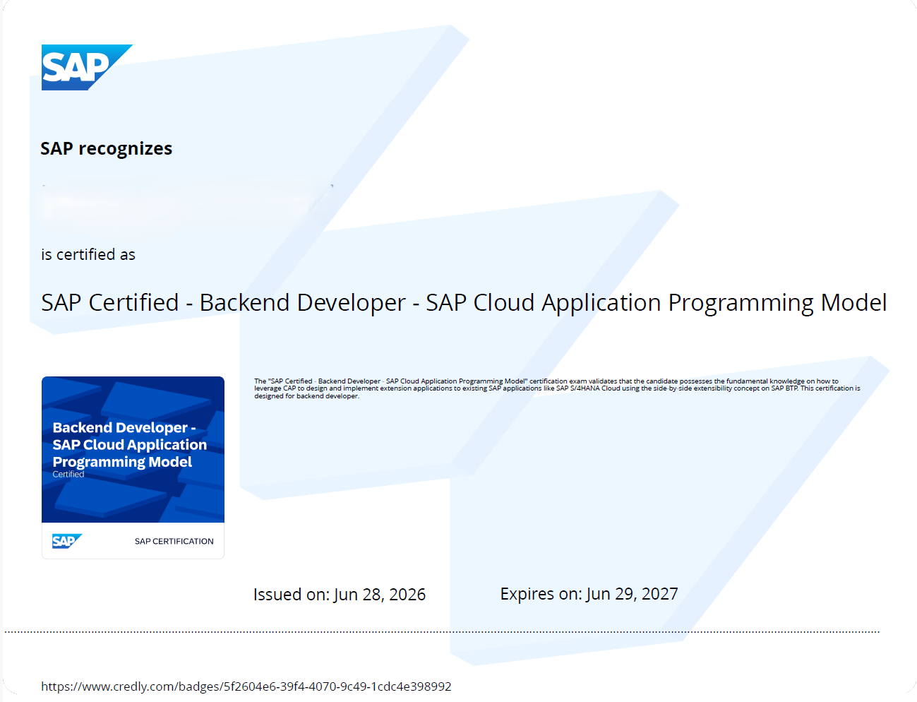 Sample SAP Educate to Employ Certificate